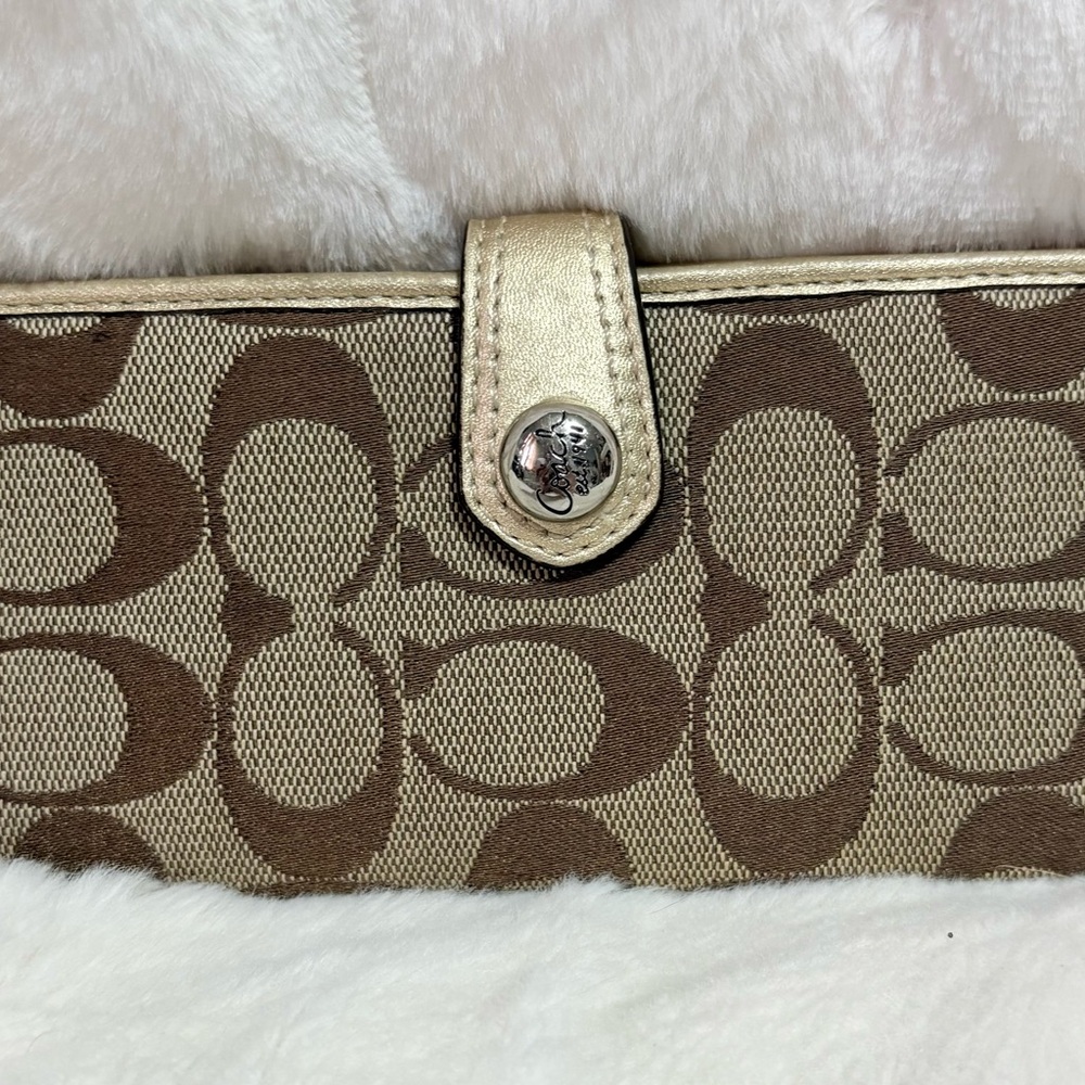 Coach Gold and Brown Signature Wallet